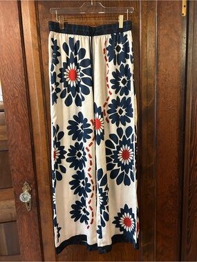 Skies Are Blue Floral Wide Leg Pants in Ivory/Navy